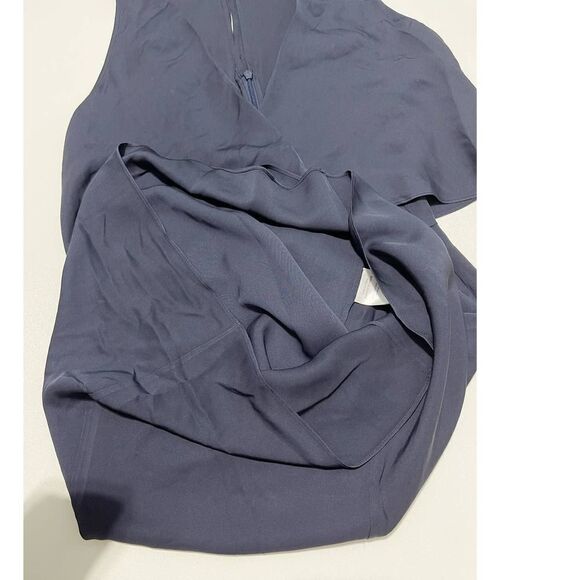 Theory Silk Osteen Mini Dress Crossover V-Neck Draped Sleeveless Navy Blue 2‎ - Picture 10 of 13